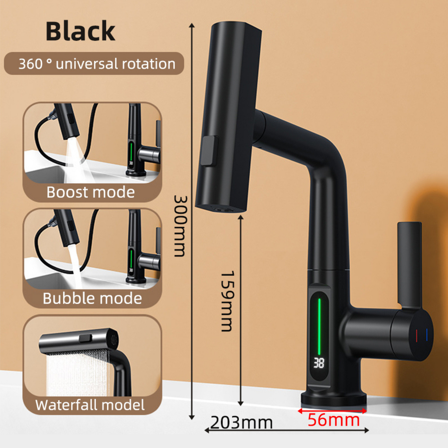 The Beta Essential Waterfall Faucet - VANQUISITE Experience the future of faucet technology. Digital display shows real-time water temperature. Effortlessly switch between hot and cold water. Experience the beauty of a waterfall-like flow. Ideal for bathroom sinks and washbasins. Embrace modern elegance in your bathroom. Easy installation. Perfect as a gift for family or friends.  Gun Grey / Yes, Gun Grey / No, Silvery / Yes, Silvery / No, Black / Yes, Black / No, White / Yes, White / No
