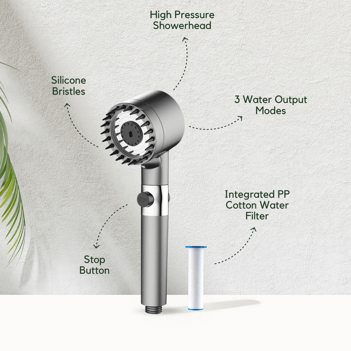 The Pureflow Filtration Showerhead - VANQUISITE Every wellness journey begins with pure water. 200% More Water Pressure. 30% Less Water Waste. Improves Hair and Skin Health. 3 Shower Modes tailored to you. Removes Rust and Mineral Deposits. Your Hair and Skin will Love You. Transform Your Skin and Hair to Radiant and Healthy in as Little as 2 Showers, right in your bathroom! shower head Showerhead + 1 filter, Showerhead + holder, Showerhead + holder + hose (150cm), 1 filter