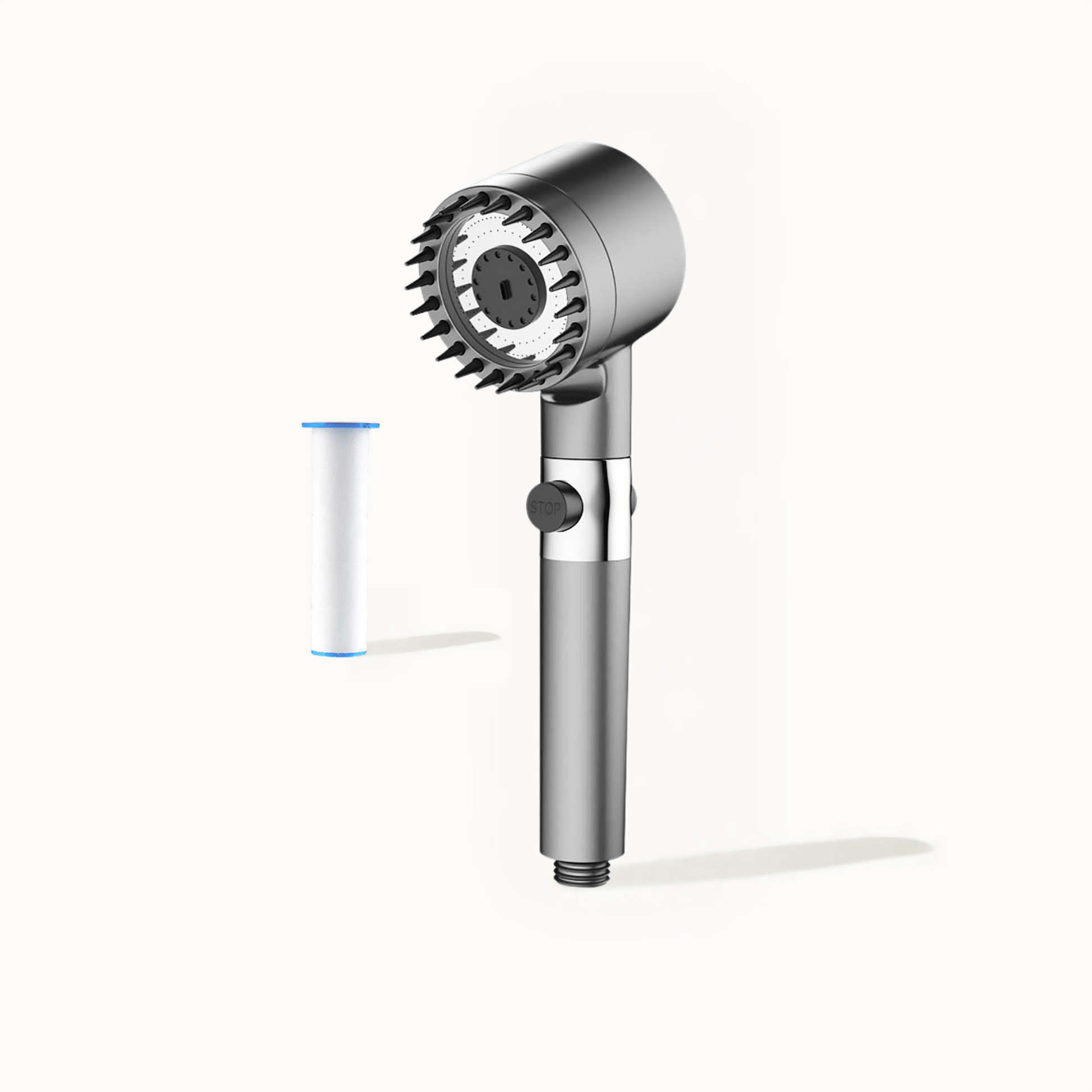 The Pureflow Filtration Showerhead - VANQUISITE Every wellness journey begins with pure water. 200% More Water Pressure. 30% Less Water Waste. Improves Hair and Skin Health. 3 Shower Modes tailored to you. Removes Rust and Mineral Deposits. Your Hair and Skin will Love You. Transform Your Skin and Hair to Radiant and Healthy in as Little as 2 Showers, right in your bathroom! shower head Showerhead + 1 filter, Showerhead + holder, Showerhead + holder + hose (150cm), 1 filter